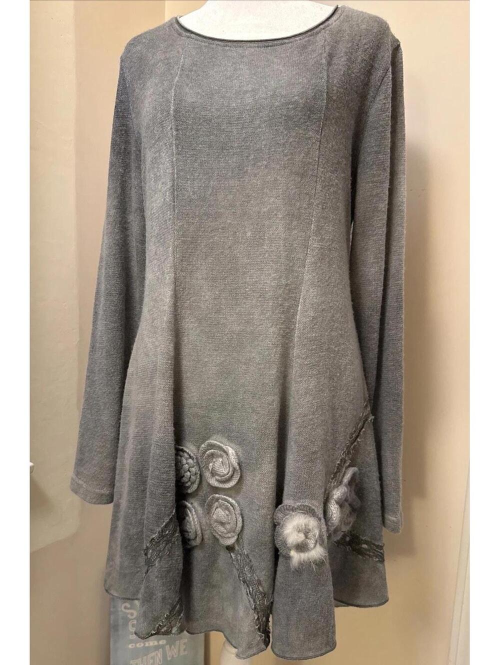 Radzoli Womens Gray Long Sleeve Floral Lace dress tunic whimsigoth boho artsy